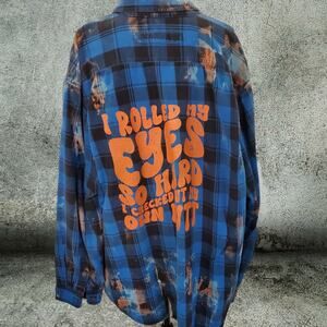 Custom Thrashed Funny Flannel Shirt, Rolled My Eyes, Grunge Plus Size 2XL